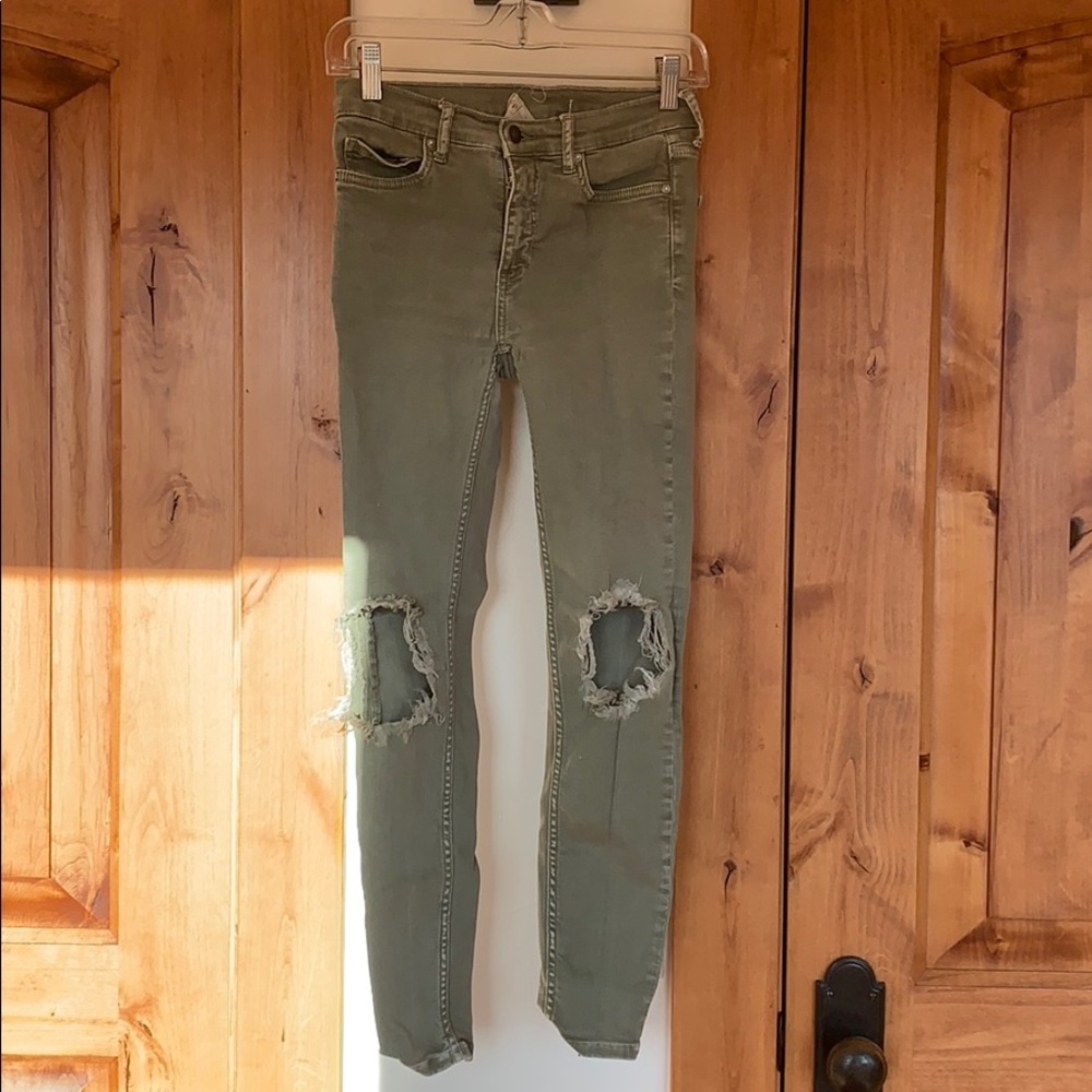 Army green distressed jeans
